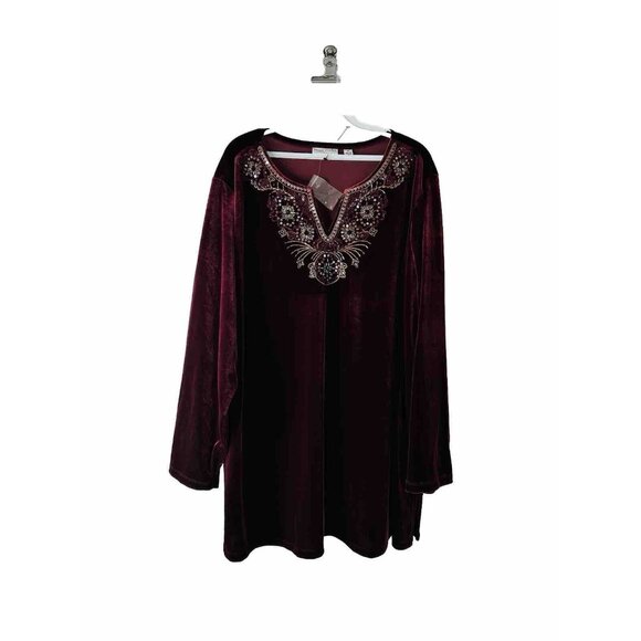 Susan Graver Velour Velvet Thick Stitched Embellished Tunic Shirt Blo - Picture 1 of 6